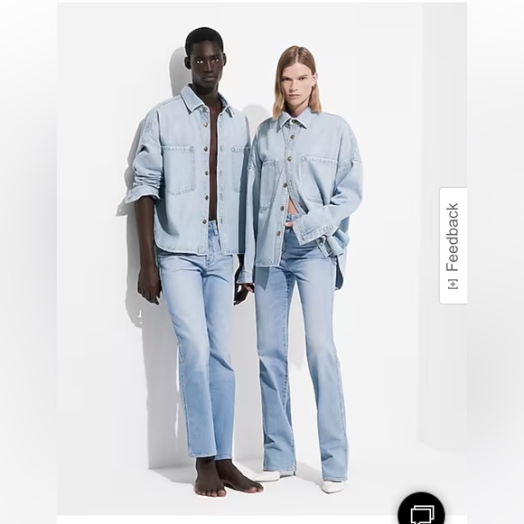 Express x Simon Spurr Unisex Oversized Light Indigo Denim Shirt. Size M - Picture 4 of 10